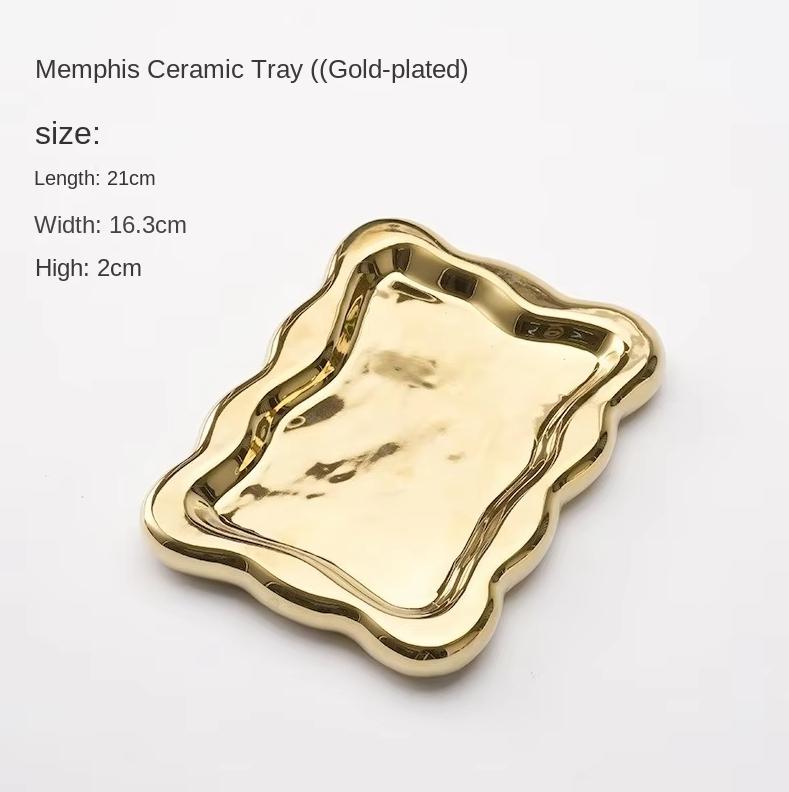 

Silver Plated Plate Ceramic Dish Irregular Desktop Storage Tray Decorative Kitchen Living Room Jewelry Luxury Decorative Tray