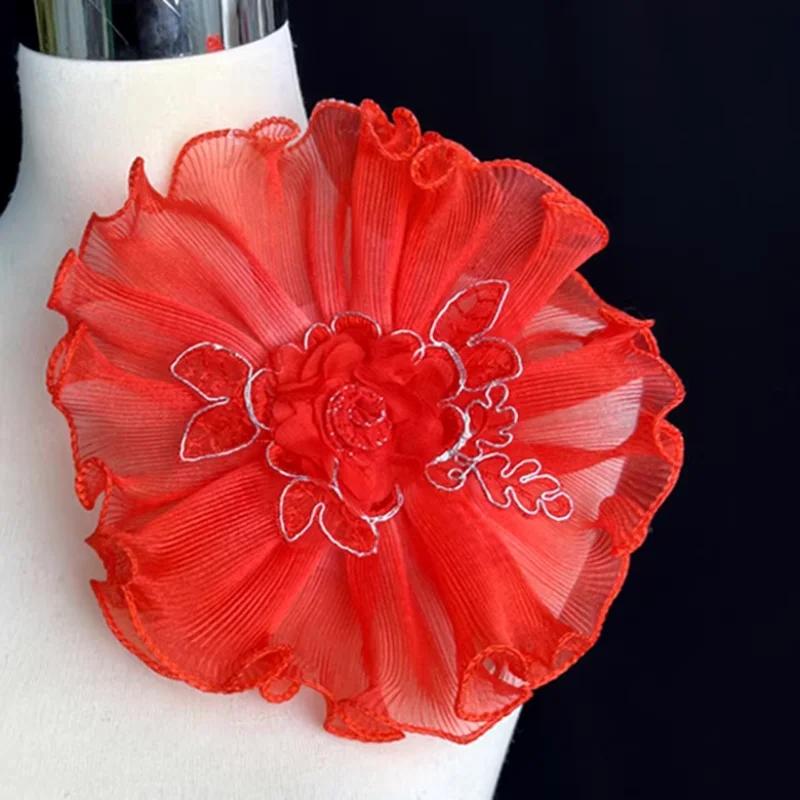 3D Floral Trim Bridal Dress Appliqué Embellishment Material 20cm Oversized Luxury Craft Customizable Shoe Hat Decor