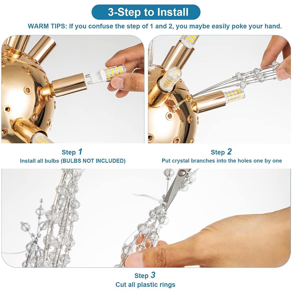Modern Crystal Chandeliers Firework, Non-dimmable, 16-Light Gold Dandelion Sputnik Ceiling Light Fixtures, for Bedroom Living Room