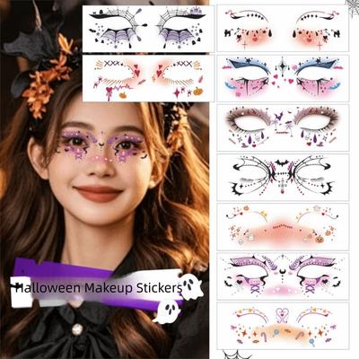 12pcs Portable Cheek Temporary Stickers Disposable Bat Face Stickers Halloween Face Tattoo  Women