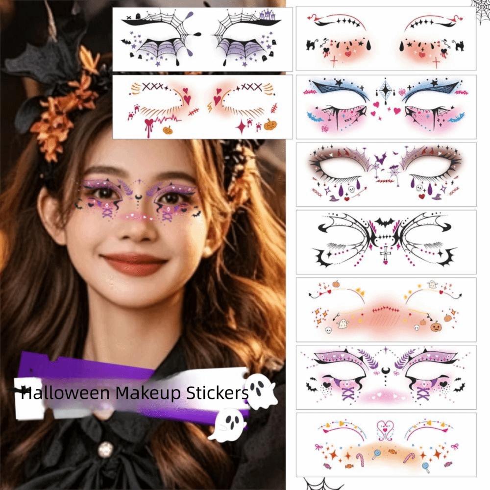 12pcs Portable Halloween Face Tattoo Disposable Bat Face Stickers Cheek Temporary Stickers  Men