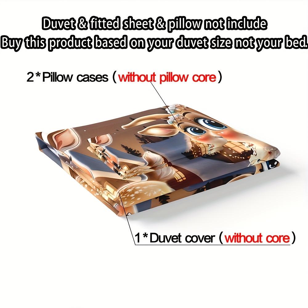 3-teiliges Cartoon Weihnachtsrentier Weihnachtsbaum Bettwäscheset, Winter Weihnachtshirsch Bettbezugset (1 * Bettbezug + 2 * Kissenbezüge