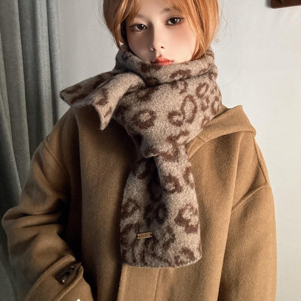 Korean Style Imitation Wool Scarf Lightweight Winter Shawl Fashion Leopard Print Scarf  Unisex