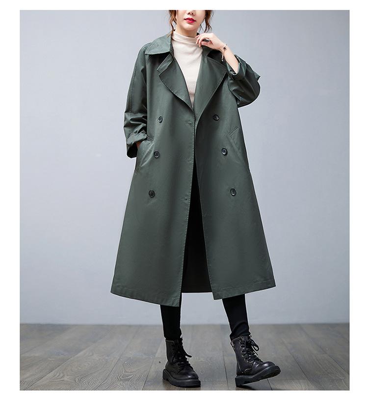 

Плюс размер Женская ветровка-карго весна-осень средний длинный рукав тренчкот Женское свободное повседневное пальто большого размера XXL зелёный