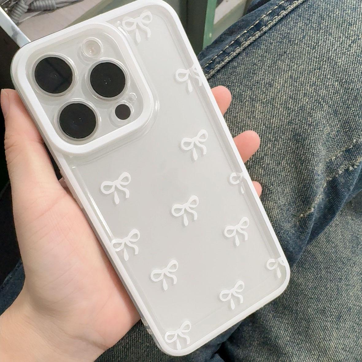 

Чехол для телефона с бантиком или Чехол для iPhone 16 15 14 13 12 Pro Max Милый Мягкий Прозрачный Чехол с Бантиком Конфетный Чехол For iPhone 12 Pro