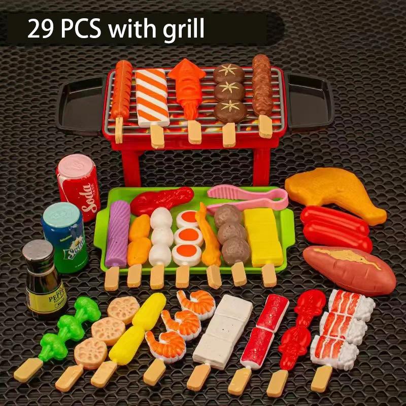 Kids Simulation Barbecue Toy Set BBQ Cooking Pretend Play Kitchen Toys Interactive Grill Play Food Cookware Playset for Children