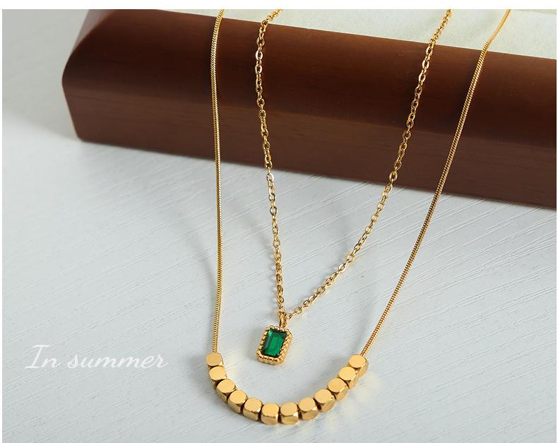 18K Gold Double Layer French Pendant Necklace - Titanium Steel Clavicle Chain