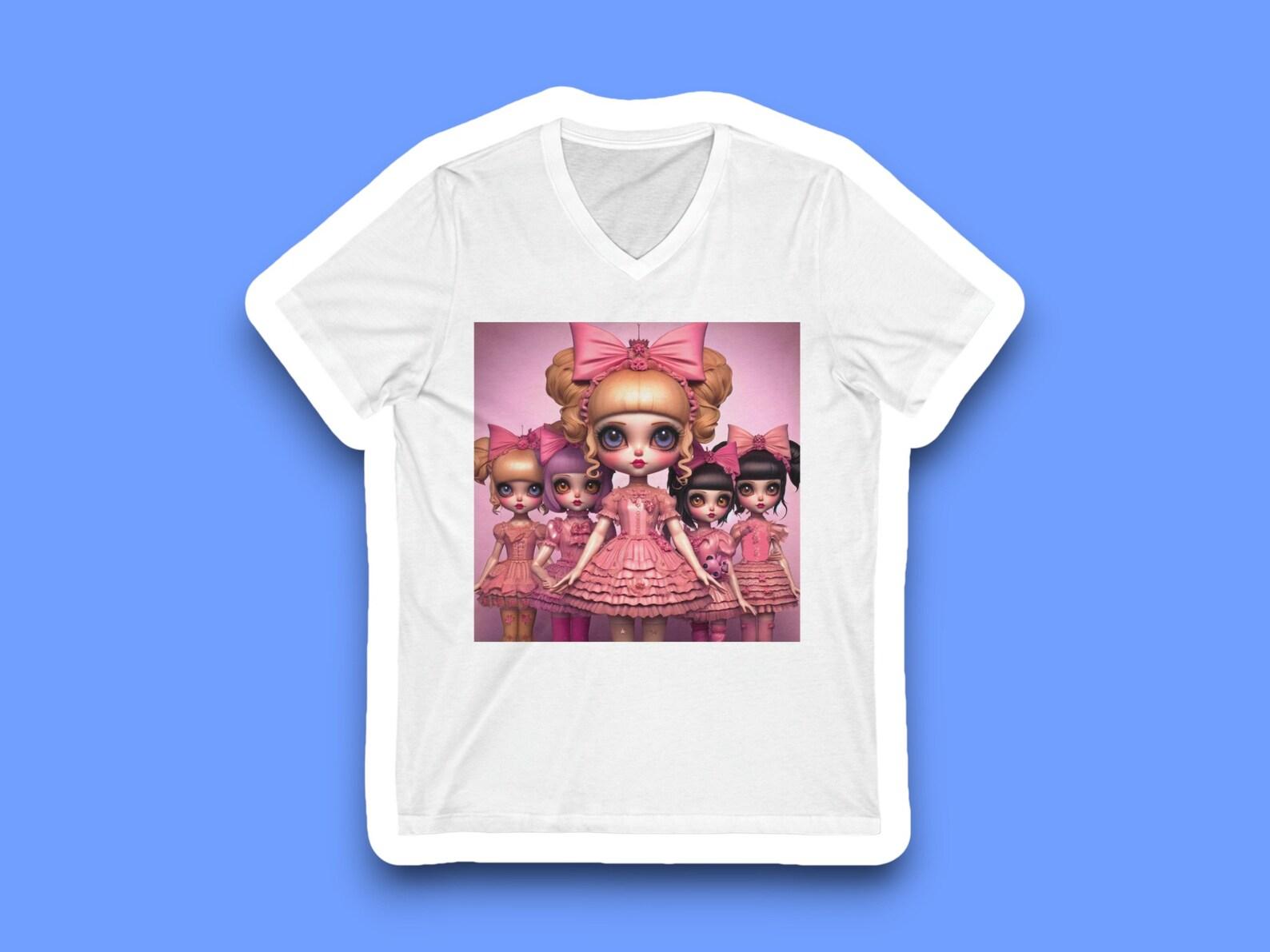 Pink Goth Victorian Girl Style V-Neck Tee 100
