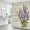 Rustic Lavender Floral Print Shower Curtain Waterproof Bathroom Decor Cottagecore Botanical Tapestry Shower Liner Design
