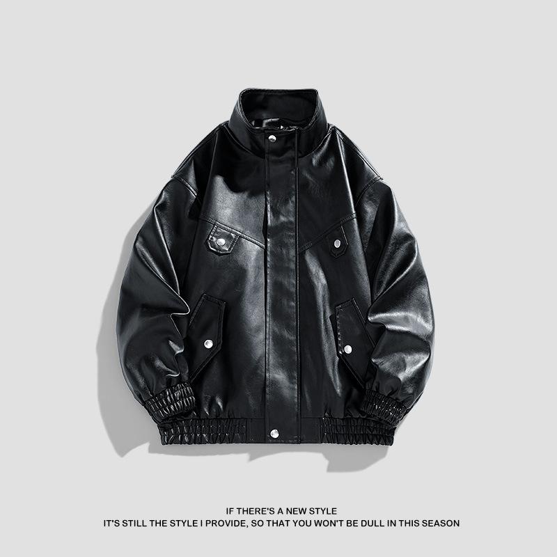 Autumn New Men's Casual Versatile Couple Leather Coat Handsome and Trendy Motorcycle Style Loose Jacket Retro Fashion Jacket