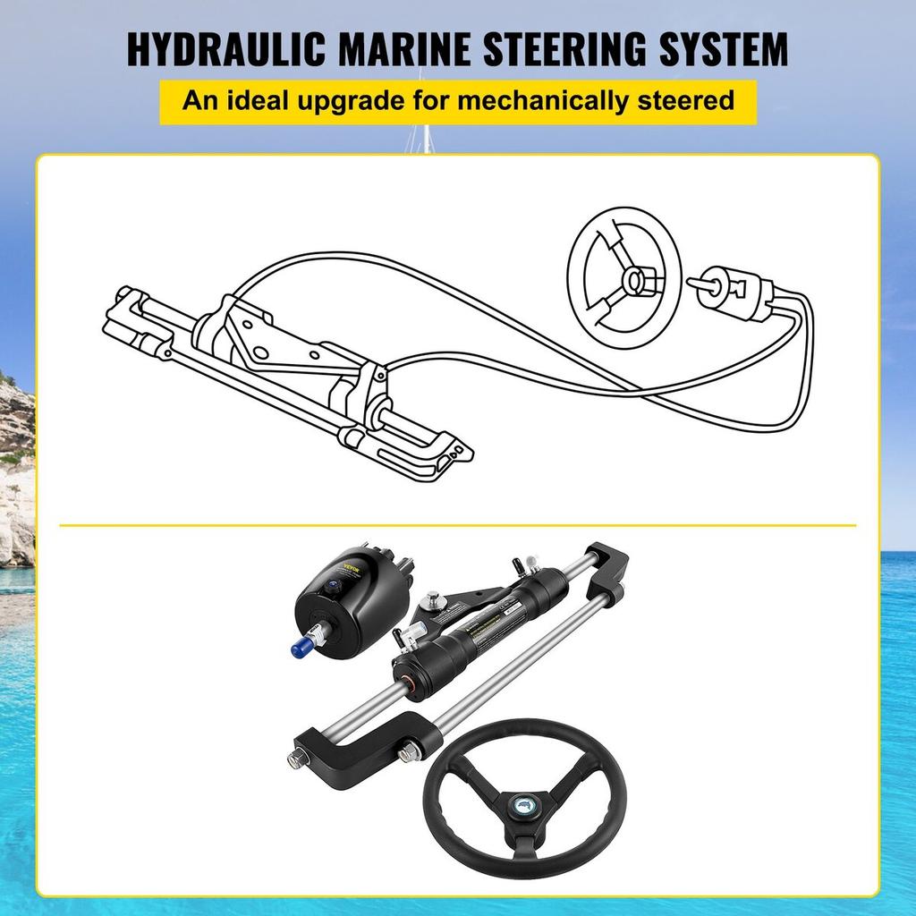Hydraulic Steering Kit 300HP, Hydraulic Boat Steering Kit Helm Pump, Hydraulic Boat Steering Kit Without Hydraulic Steering Hose for Boat Steering