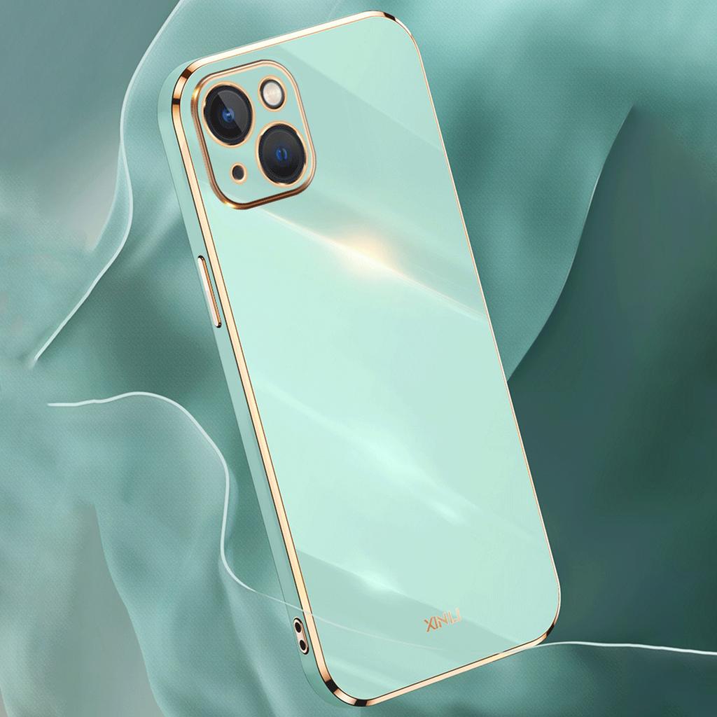 XINLI For iPhone 15 Plus Electroplated Gold Edge Anti-scratch Phone Case TPU Back Cover