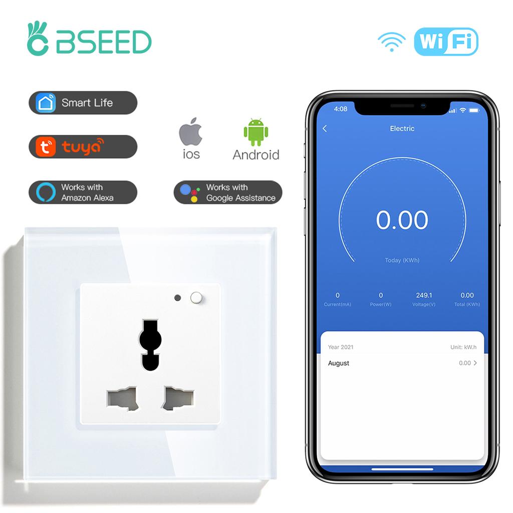 BSEED Wifi Multi-Function Socket Smart Universal Power Socket Wall Electric Socket Tuya Smart Life Google Alexa Voice Control