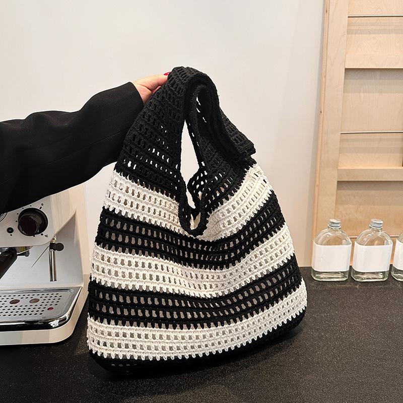 Yogodlns Gewebte Damen-Schultertaschen Damen Streifen Designer Gestrickte Zopf-Handtaschen Tragetasche Sommer Strand Shopper Geldbörsen