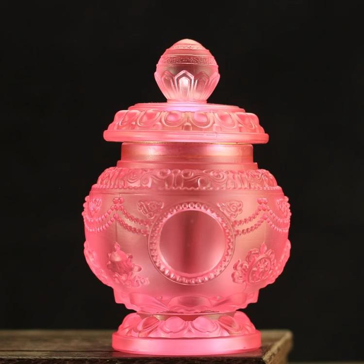 

Qiaolin Tibetan Tranic Supplies,Resin Eight Auspicious Symbol Ruyi Lucky Decorate Treasured Bottle рожевий