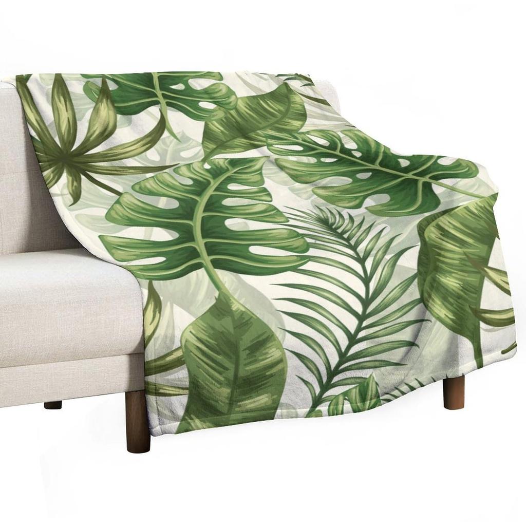 Tropical Palm Leaves Throw Blanket Ultra Soft Warm Lightweight Cozy Plush Blanket for Bed Chair Car Sofa Couch Bedroom Dorm