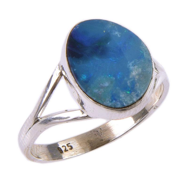Natural Australian Opal Gemstone 925 Solid Sterling Silver Jewelry Ring S.7 E9l32
