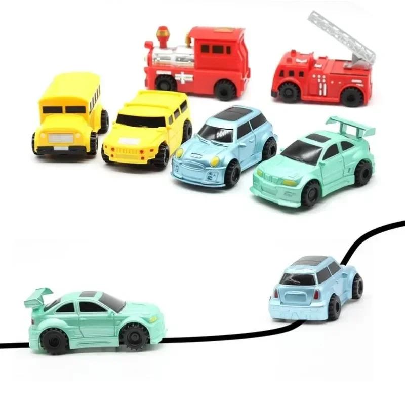 Yeni Çocuk Yaratıcı Mini Oyuncak Sihirli Kalem Elektrikli İndüksiyon Yarış Treni Okul Otobüsü İtfaiye Aracı Modeli Çekme Raylı Araba Erkek Çocuk Hediyesi