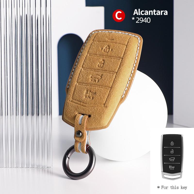 Suede Alcantara For Genesis G70 G90 G80 2017 2023 2020 Accessories Car Key Case Cover Auto Remote Protector Keychain Shell