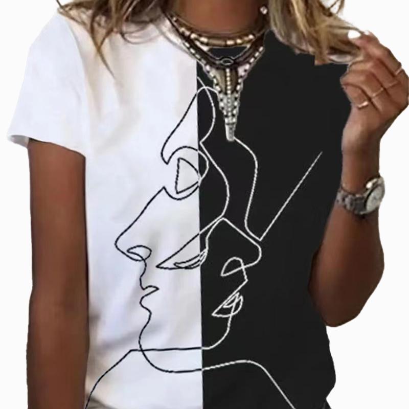 

Летняя женская повседневная футболка с круглым вырезом с принтом 2023 S