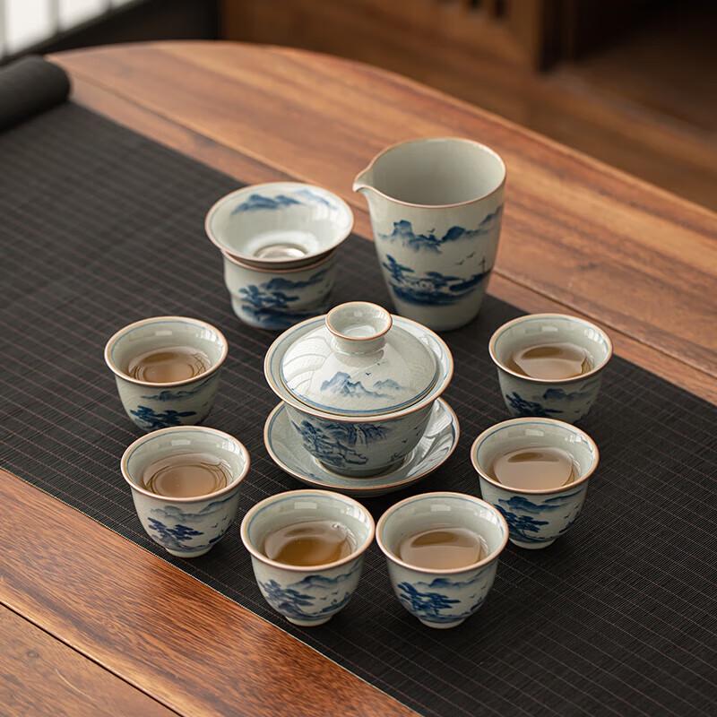 Sushi Ceramics Ru Kiln Hand-Painted Sancai Gaiwan Tea Set