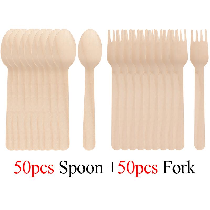 14cm Disposable Wooden Fork Spoon 50/100PCS Pack Tablewares Home Office Restaurant Camping Picnic Travel Lightweight Cutlery ZYF