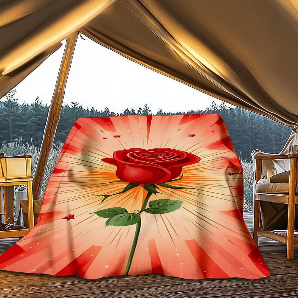 1pc Rose, Valentine Outdoor Blanket - Soft Flannel Cozy for Travel & Camping - All-Season Warm Bed Cover, Machine Washable yy251229091