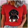 Cotton  Cute Dachshund Break Through Paper Graphic T Shirt Women Casual Pet Dog Print Short Sleeve Tee Gift For Dachshund