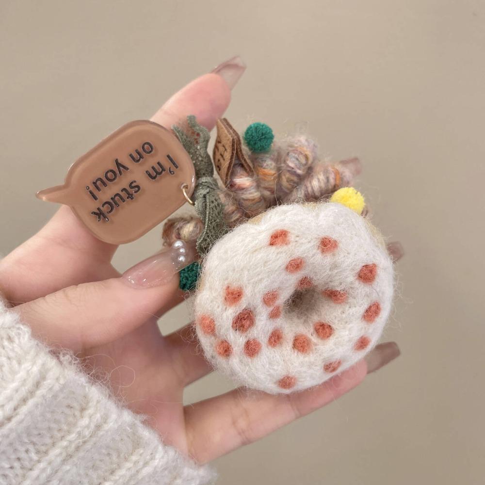 Wool Felt Telephone Line Hair Rope Straight Cookies Ponytail Holder Plush Donut Hair Ring  Daily