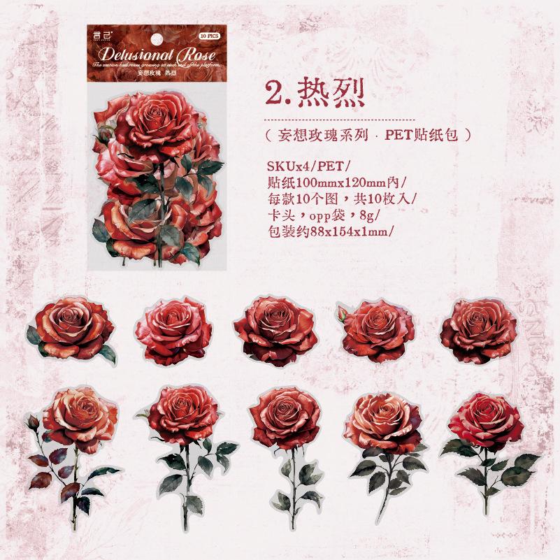 1pack/10pcs Colorful Rose Stickers, Beautiful Vintage Decor DIY Handmade Album Scrapbooking Decorative Paper Supplies