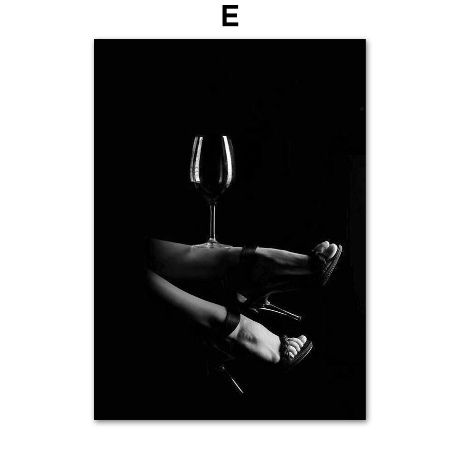 Black White Wine Glass Nude Woman Fashion Wall Art Canvas Painting Nordic Posters And Prints Wall Picture For Living Room Decor