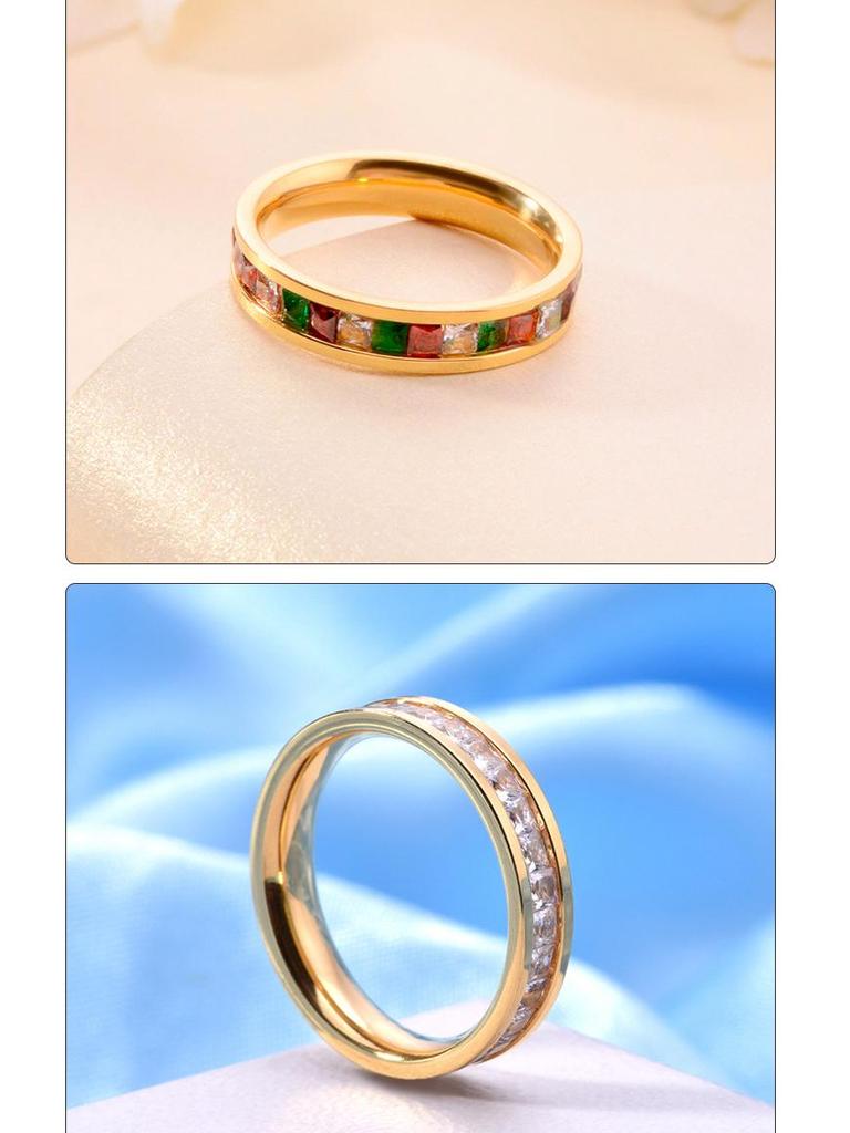 Zirconia Starry Sky Square Diamond Titanium Steel Women's Ring