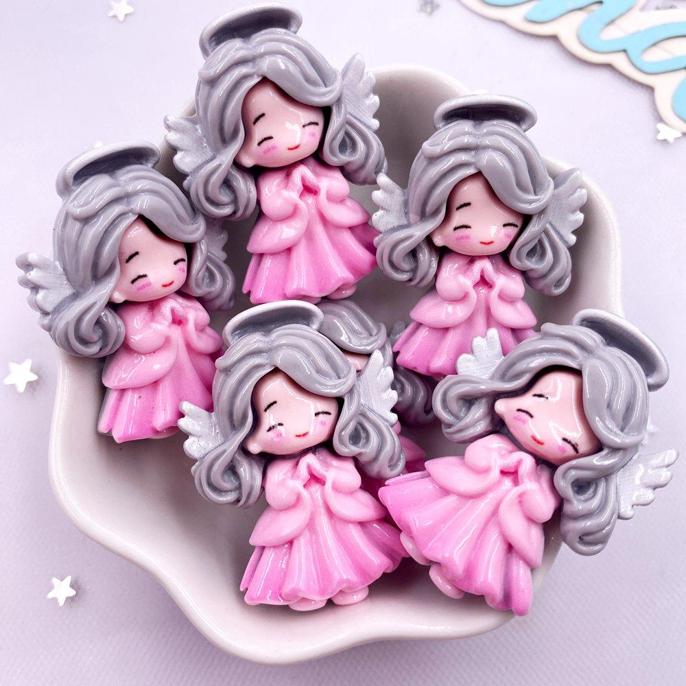 6PCS Resin Kawaii Colorful Cartoon Angel Girl Flatback Stone Home Decor Princess Fairy Figurine Scrapbook DIY Accessories Crafts