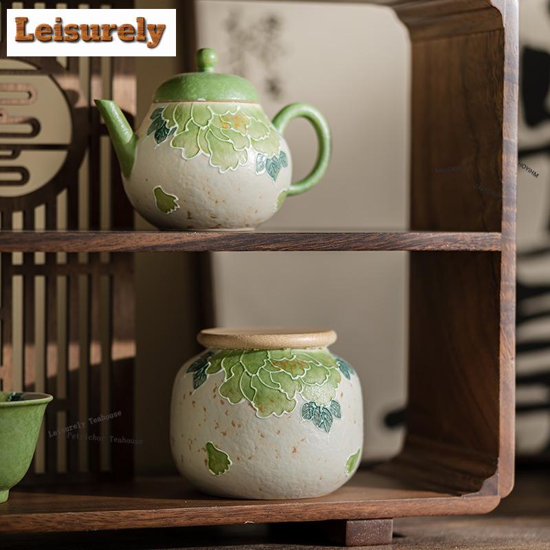 HOYIHM Hand-painted Peony Flower Tea Box Organizer Moisture-proof Handmade Storage Tank Containers Tea Caddy Tea Services Gift