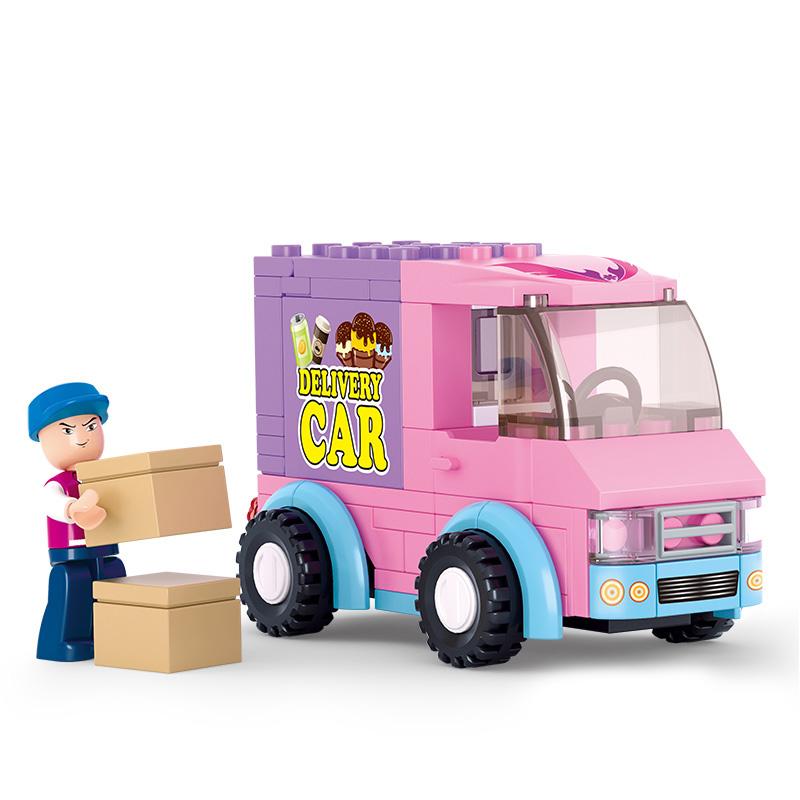 Non-Toxic Sluban 0155 Children Princess Pink Dream Snack Car Model Figure Blocks Educational Construction Building Bricks Toys For Children