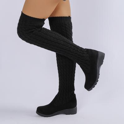 Botas de Moda para Mujer Invierno Negras Botas por Encima de la Rodilla 2025 Nuevas Comodidad Cordones Tacones Altos Gruesos Zapatos Moda Cálidas Ante Puntera Redonda Botas