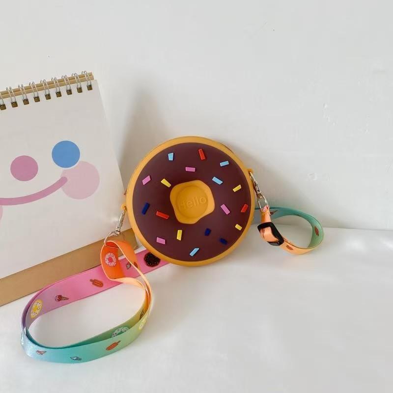 Donut Pattern Silicone Crossbody Pouch Soft Lightweight Kids Shoulder Bag for Storing Coins Keys Outdoor Play Use