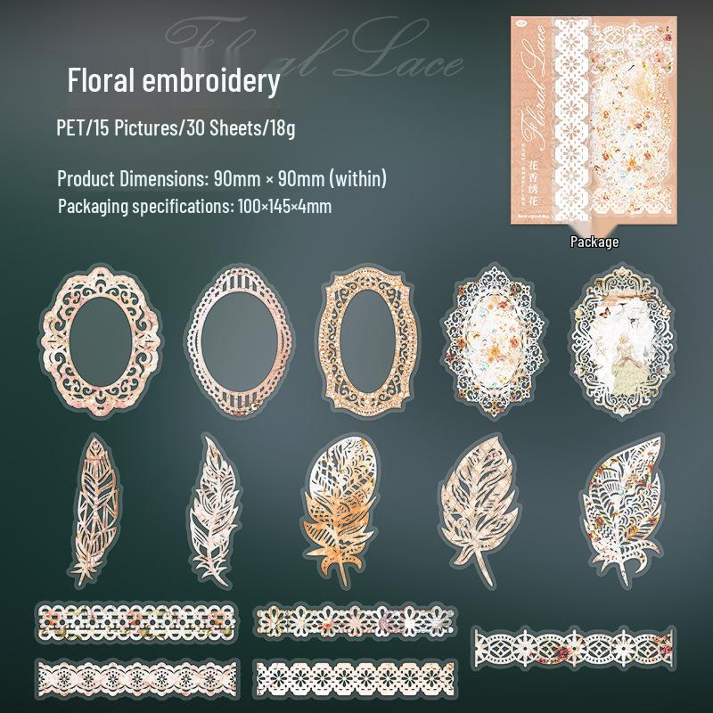 Beautiful Day PET Sticker Series: Floral Lace Journal Decorations, Set of 6