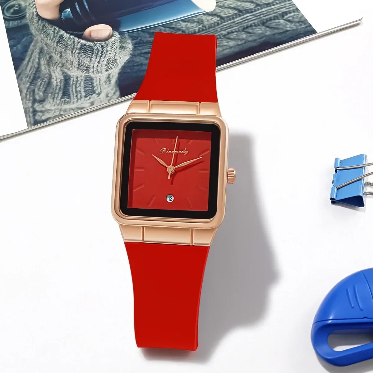 

Модные женские простые квадратные кварцевые часы с календарем, повседневные силиконовые наручные часы для женщин