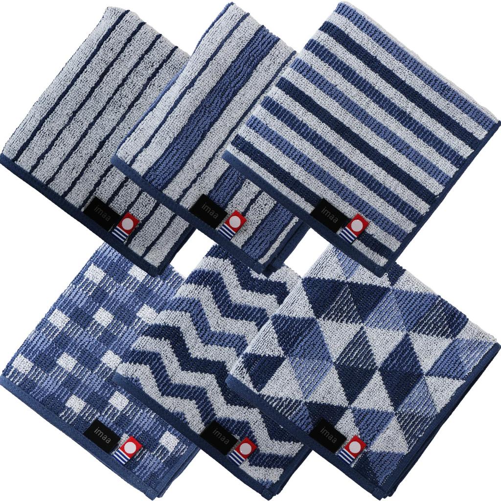 imaa Imabari Certified Hand Made in Antibacterial and Bamboo Bamboo Bamboo Blue 6 Count Towels/Handkerchiefs, Japan, Odor-Resistant, Cotton, Rayon,