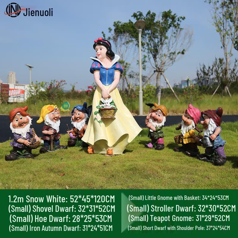 JNL Outdoor Fiberglass Snow White & Dwarfs Sculpture Set