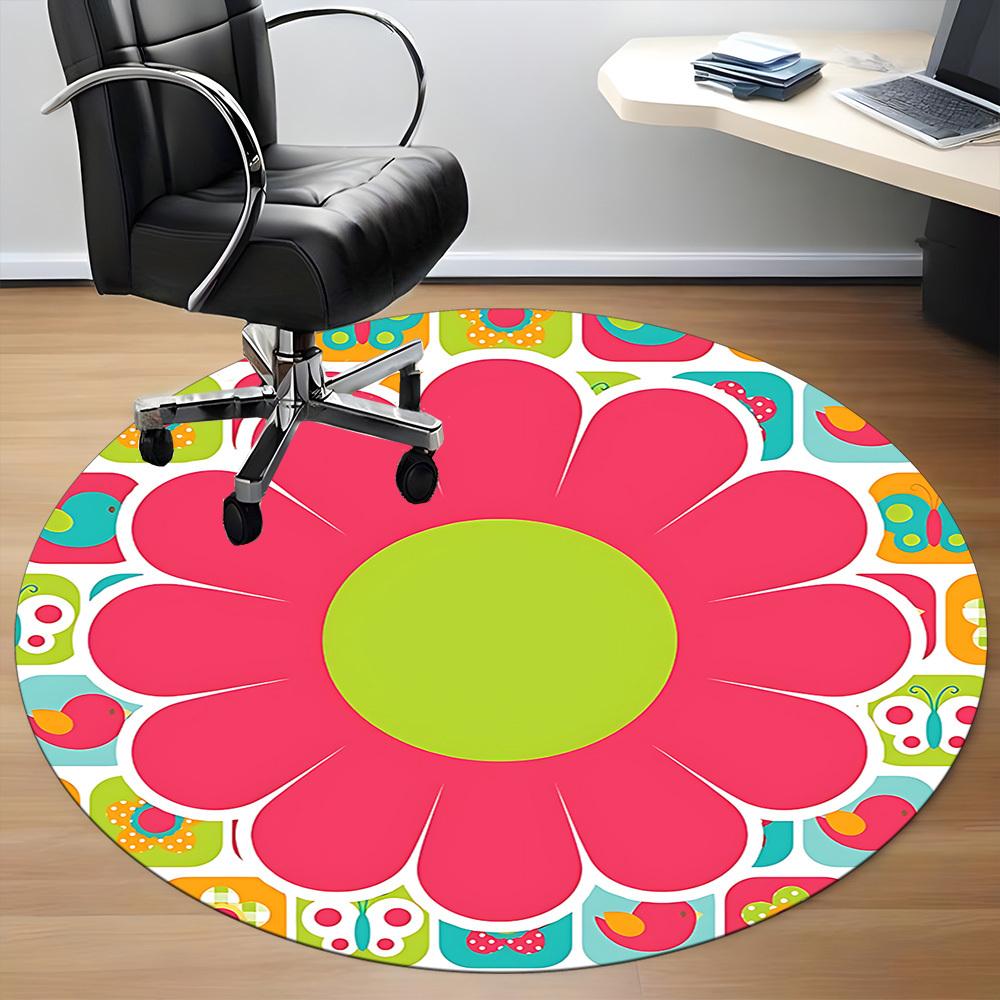 1pc Flower Pattern Chair Carpet for Office, Round Non Slip Durable Large Size Office Carpet, Suitable for Office