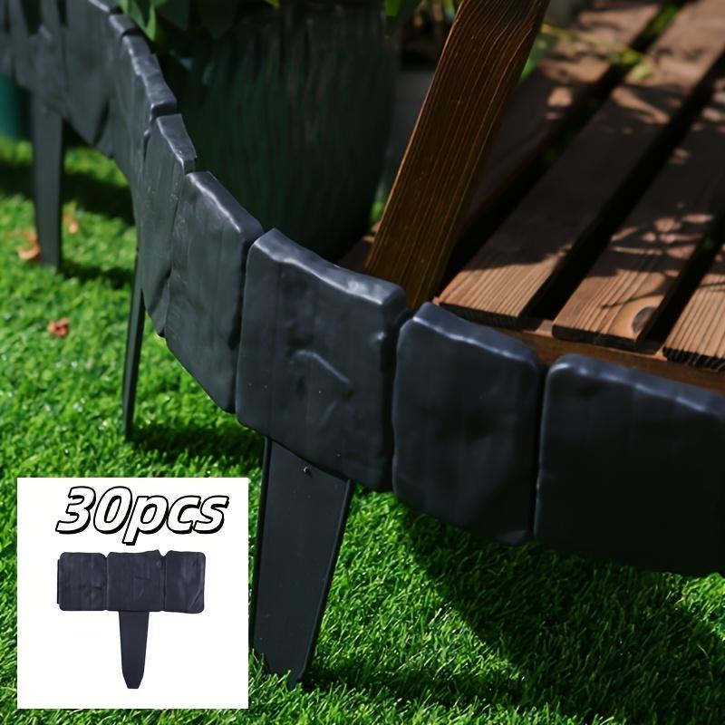 30pcs Durable Weather-Resistant Plastic Garden Boundary Fence | Interlocking Stone-Effect Mini Fence for Flower Beds