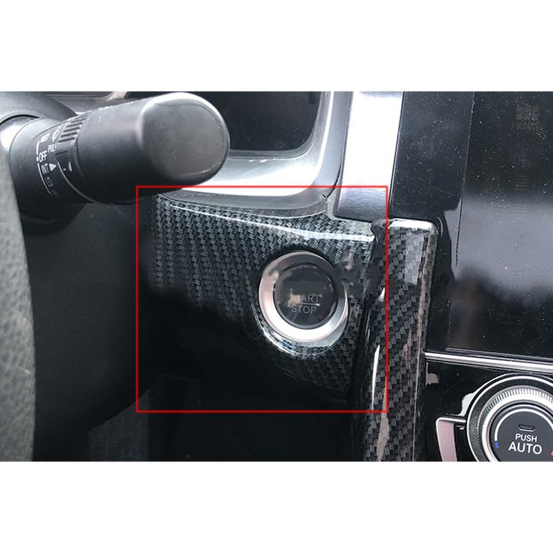 Start Stop Ignition Button Cover Trim Plastic Fit for Honda Civic Hatchback 2016 2017 2018    Carbon Fiber Style