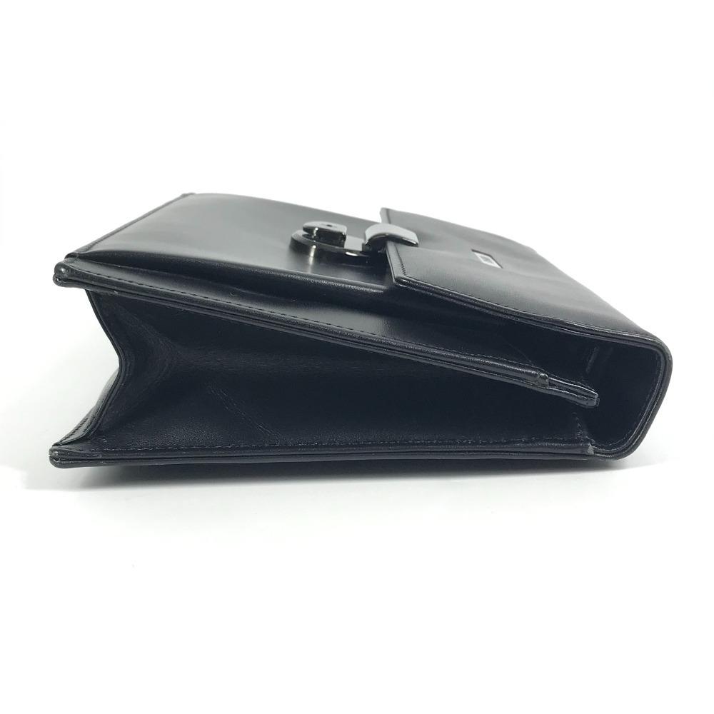 VERSACE with Strap logo Bag Pouch Flap Clutch Bag Leather Black