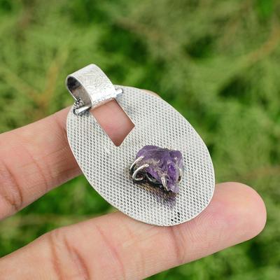 925er Sterlingsilber Afrikanischer Amethyst Rohstein Jubiläumsanhänger Schmuck