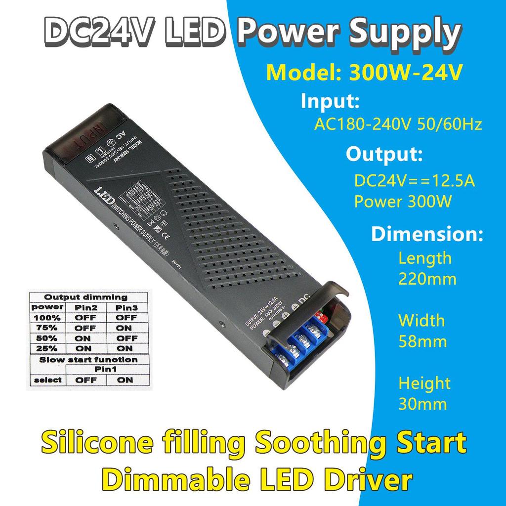 24V Silicone-Filled Dimmable LED Driver with Soft Start