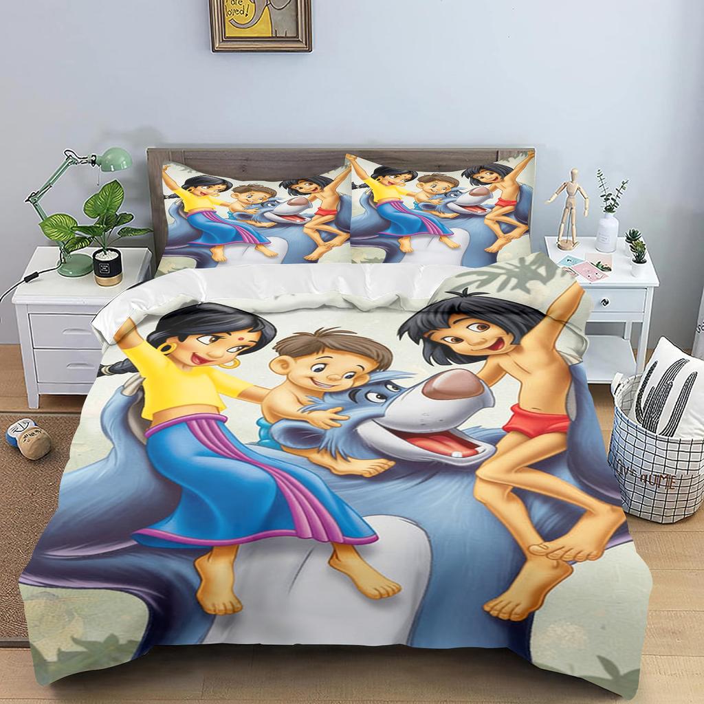 Copripiumino Libro della Giungla Serie Principesse Set Piumone Biancheria da Letto 3D Biancheria da Letto per Bambini Set 3 Pezzi 1 Copripiumino Misura King Size
