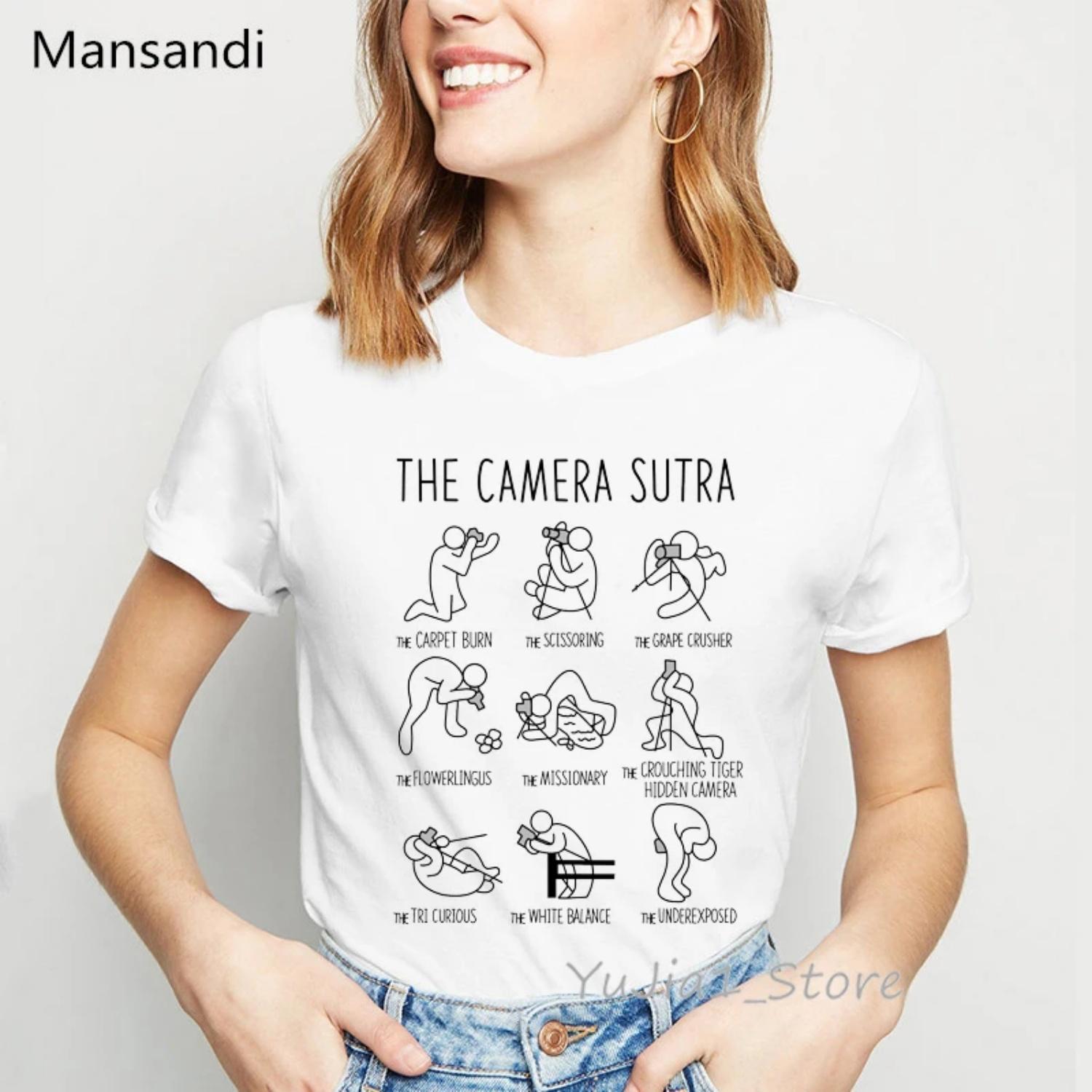 

Camera Sutra Print Funny Graphic T Shirts Women Photographers White Casual Summer Tops Female Vintage Tshirt Tumblr Clothes XXXXXL білий