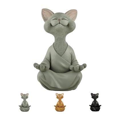 Buddha Cat Figurine Meditation Yoga Collectible Happy Cat Decor Ornaments 12.5cm